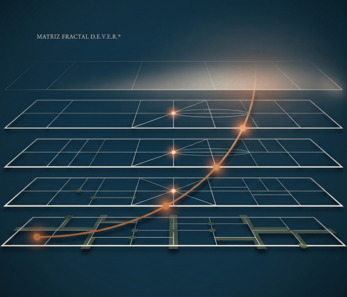 Matriz Fractal D.E.V.E.R.® — diagrama dos cinco níveis de maturidade empresarial após quatro verificações empíricas